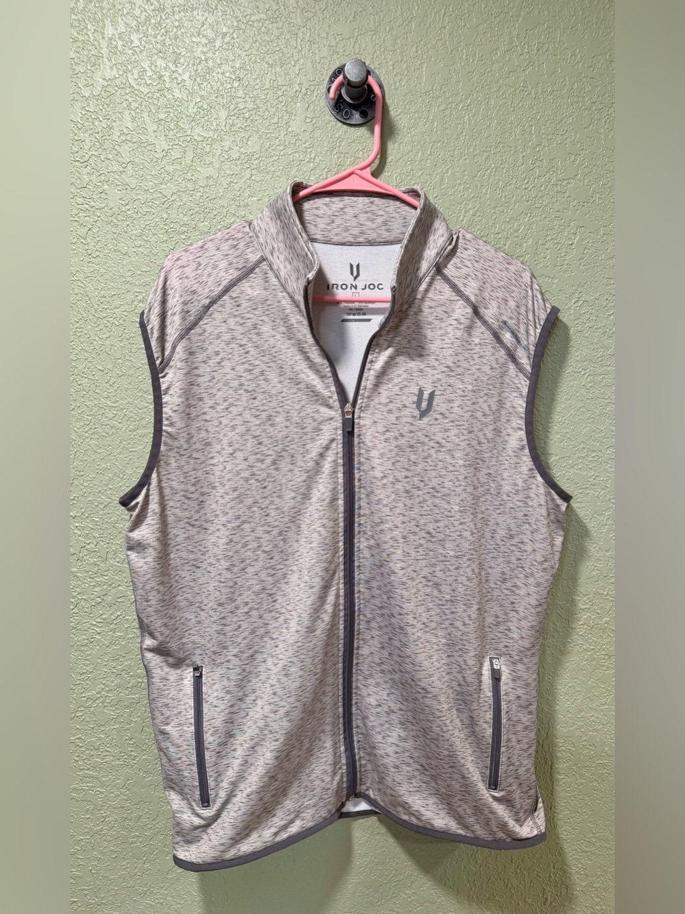 Iron Joc Heathered Light Gray Zip-Up Sleeveless Vest L